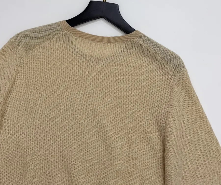 Honeycomb-Weave Cashmere Knitted Round-Neck Short-Sleeve Top in Khaki, product view 12
