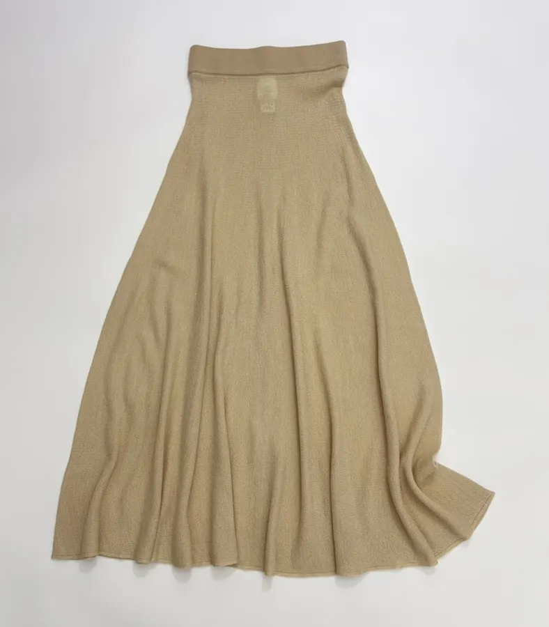 Honeycomb-Weave Cashmere Knitted Stretch Skirt, Long Length in Khaki, product view 02