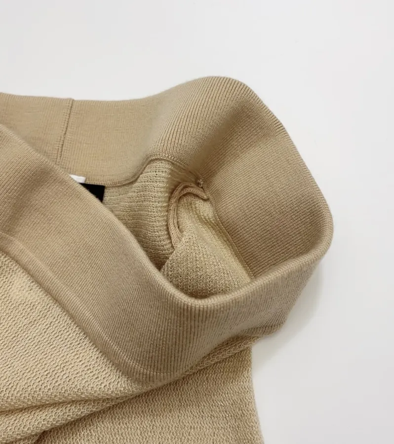 Honeycomb-Weave Cashmere Knitted Stretch Skirt, Long Length in Khaki, product view 05