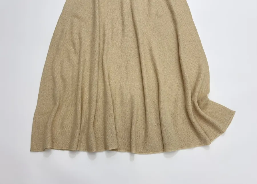 Honeycomb-Weave Cashmere Knitted Stretch Skirt, Long Length in Khaki, product view 06