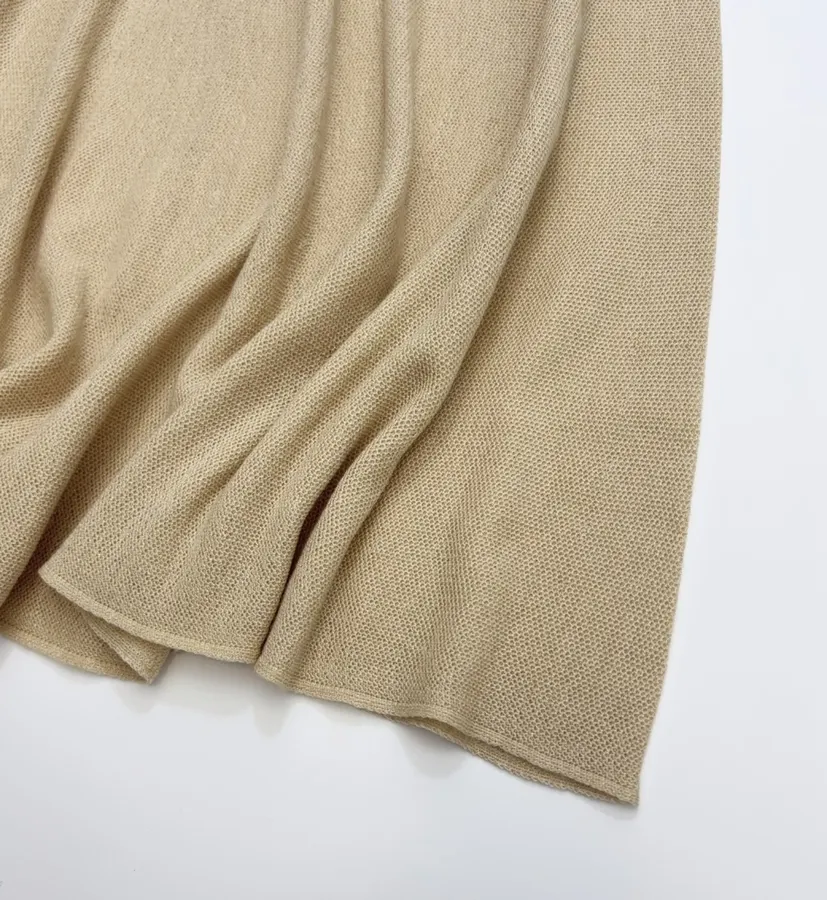 Honeycomb-Weave Cashmere Knitted Stretch Skirt, Long Length in Khaki, product view 12
