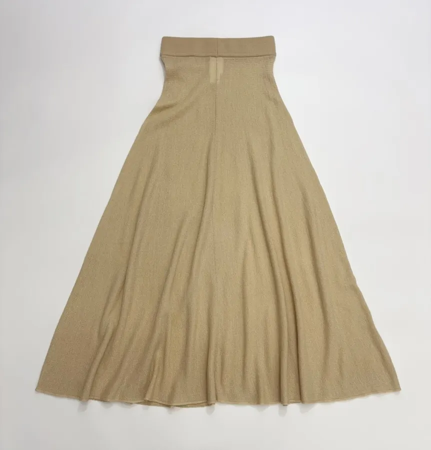 Honeycomb-Weave Cashmere Knitted Stretch Skirt, Long Length in Khaki, product view 14