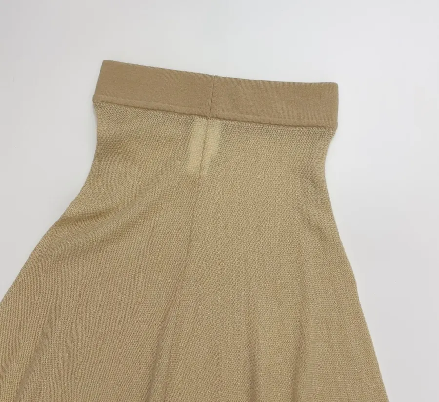 Honeycomb-Weave Cashmere Knitted Stretch Skirt, Long Length in Khaki, product view 15