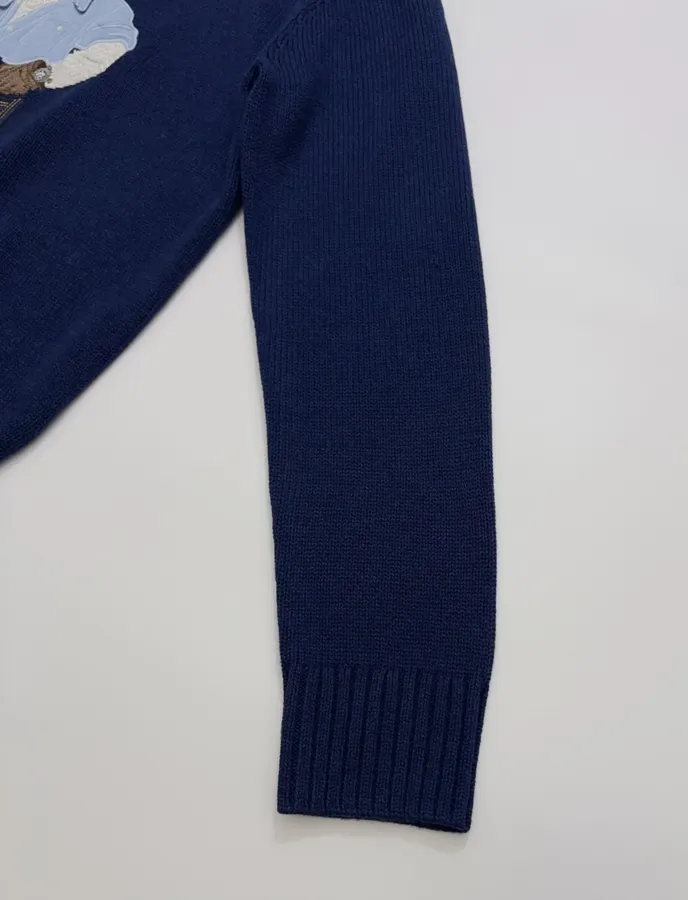 Round-Neck Knitted Long-Sleeve Pullover in Navy, product view 08
