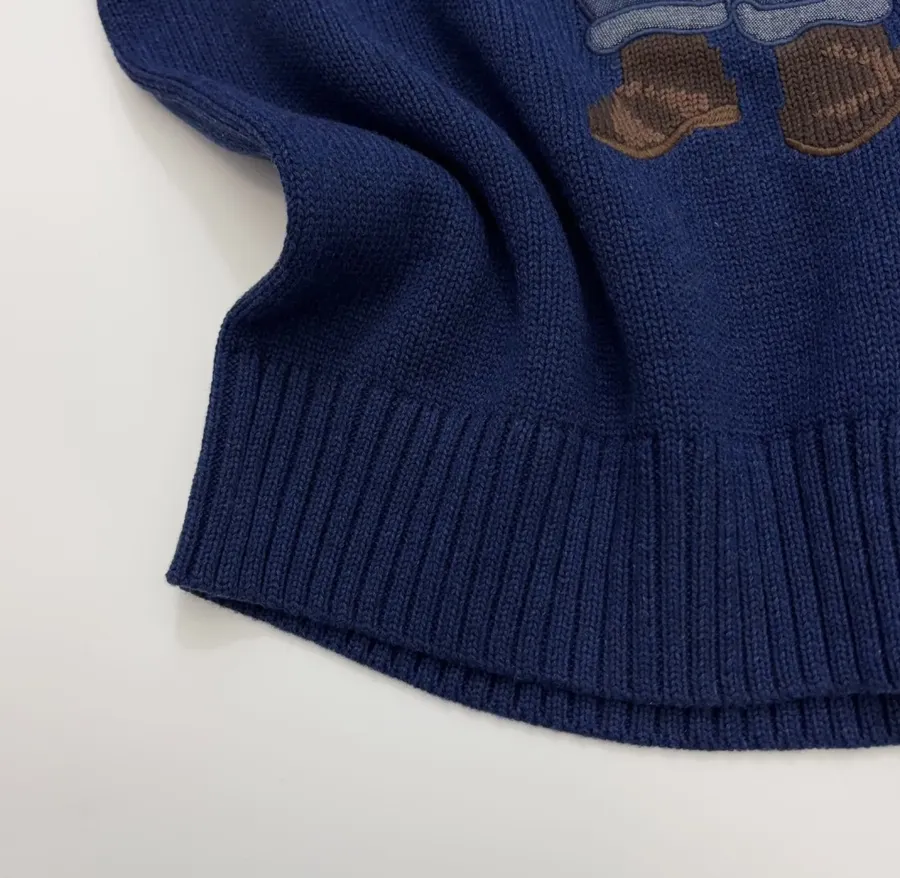 Round-Neck Knitted Long-Sleeve Pullover in Navy, product view 12