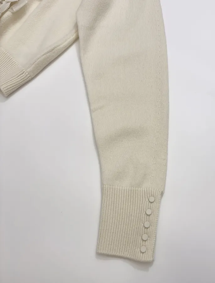 Ivory Bow-Appliqué Crew-Neck Knit Sweater in Off-White, product view 08