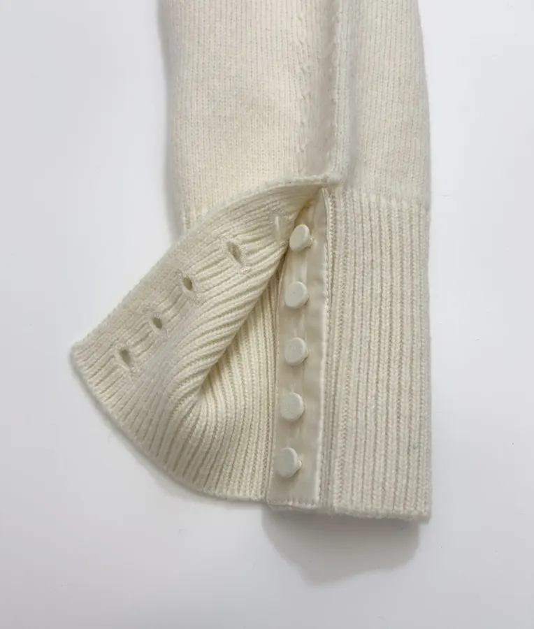 Ivory Bow-Appliqué Crew-Neck Knit Sweater in Off-White, product view 11