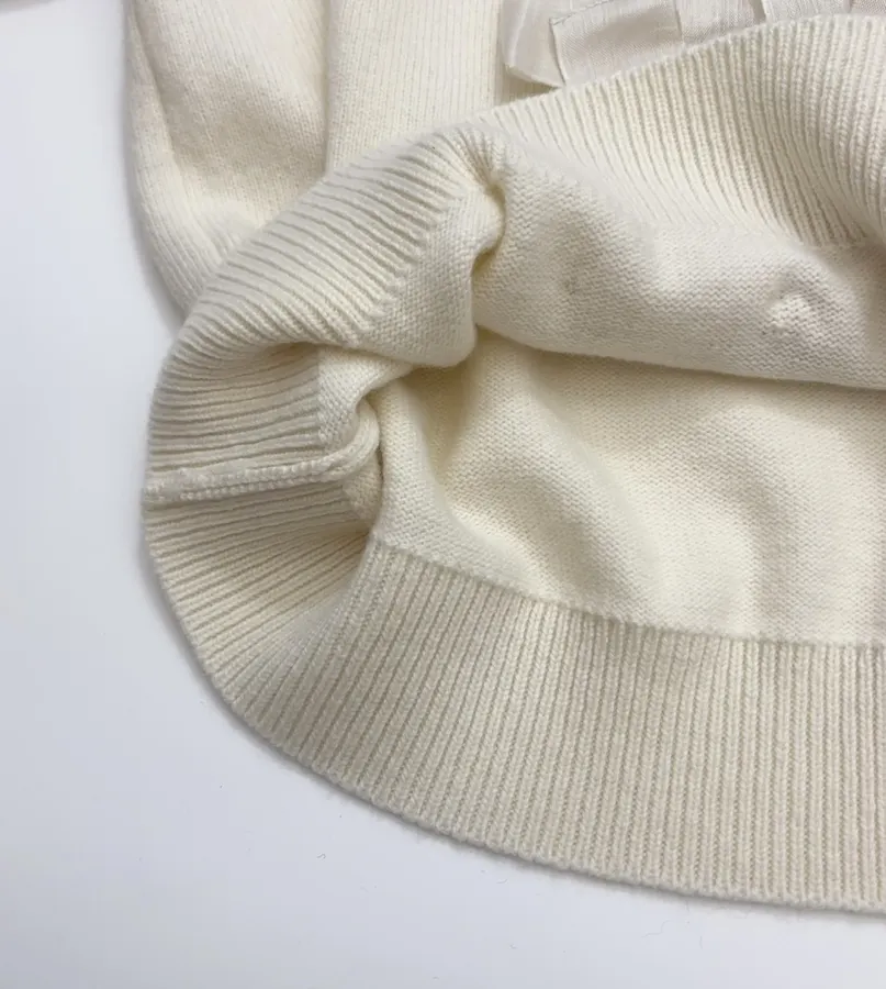 Ivory Bow-Appliqué Crew-Neck Knit Sweater in Off-White, product view 15