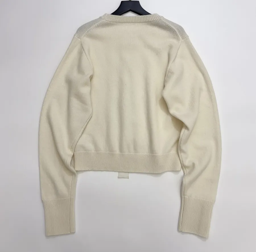 Ivory Bow-Appliqué Crew-Neck Knit Sweater in Off-White, product view 16