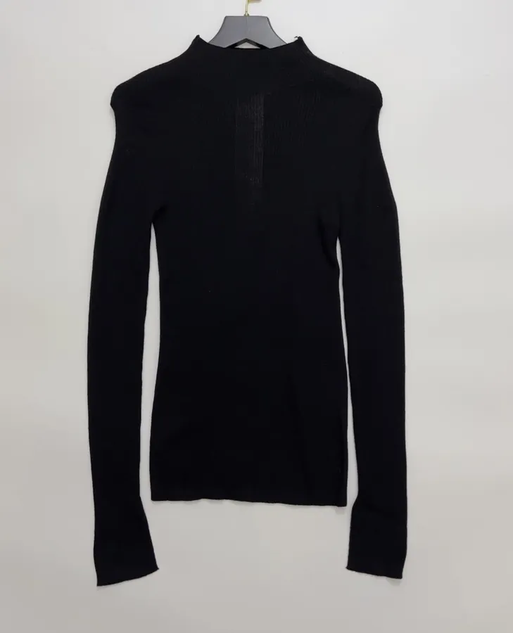Black Mock-Neck Slim-Fit Long-Sleeve Knit Top in Black, product view 01