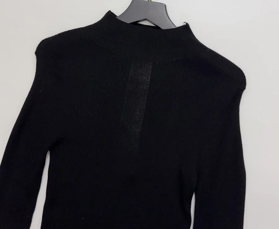 Black Mock-Neck Slim-Fit Long-Sleeve Knit Top in Black, product view 02