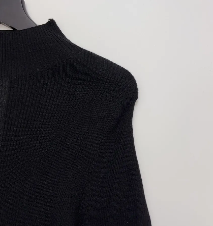Black Mock-Neck Slim-Fit Long-Sleeve Knit Top in Black, product view 03