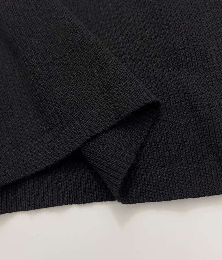 Black Mock-Neck Slim-Fit Long-Sleeve Knit Top in Black, product view 10