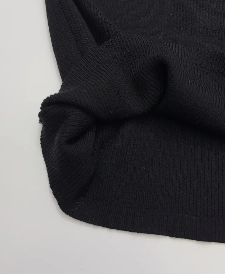 Black Mock-Neck Slim-Fit Long-Sleeve Knit Top in Black, product view 11