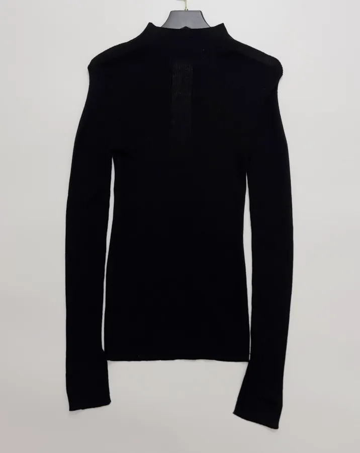 Black Mock-Neck Slim-Fit Long-Sleeve Knit Top in Black, product view 12