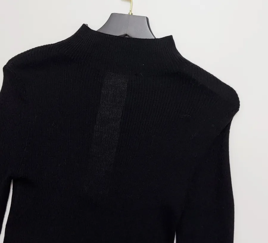 Black Mock-Neck Slim-Fit Long-Sleeve Knit Top in Black, product view 13