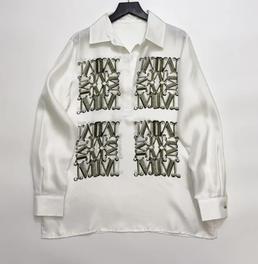 Commute-Ready Lapel Silk Shirt in White, product view 01