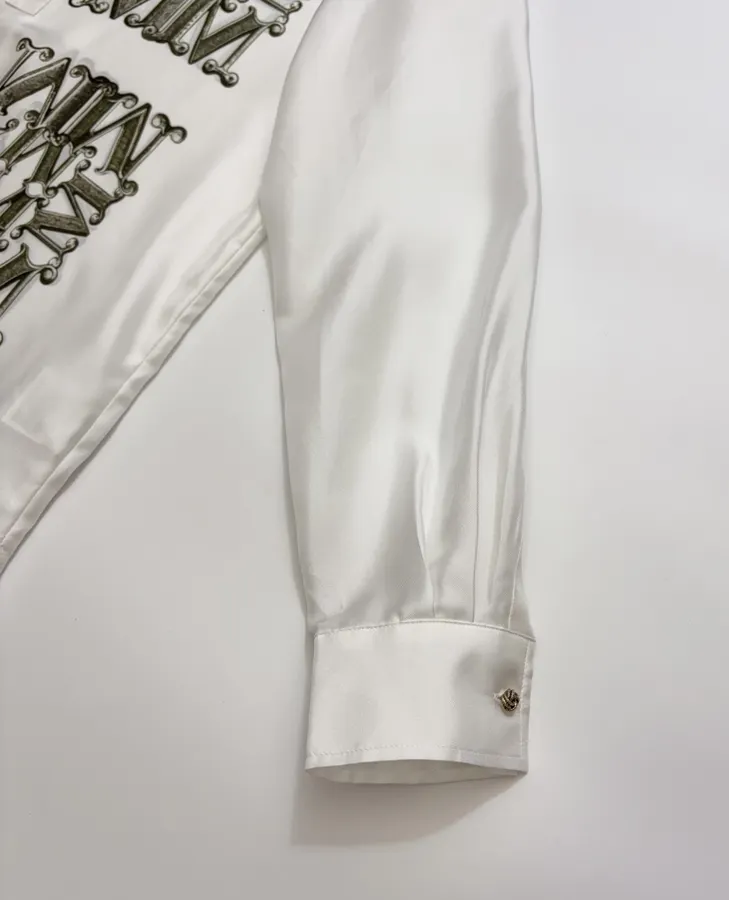 Commute-Ready Lapel Silk Shirt in White, product view 05