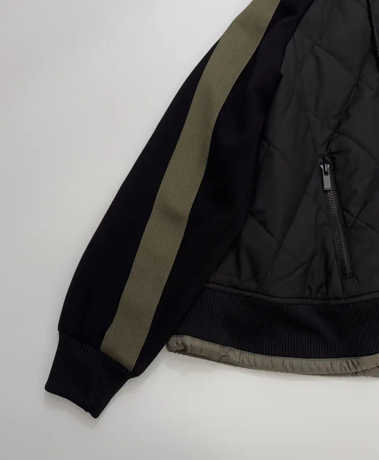 Niche Industrial Patchwork Quilted Hooded Color-Block Jacket, Outerwear in Black and Olive, product view 10
