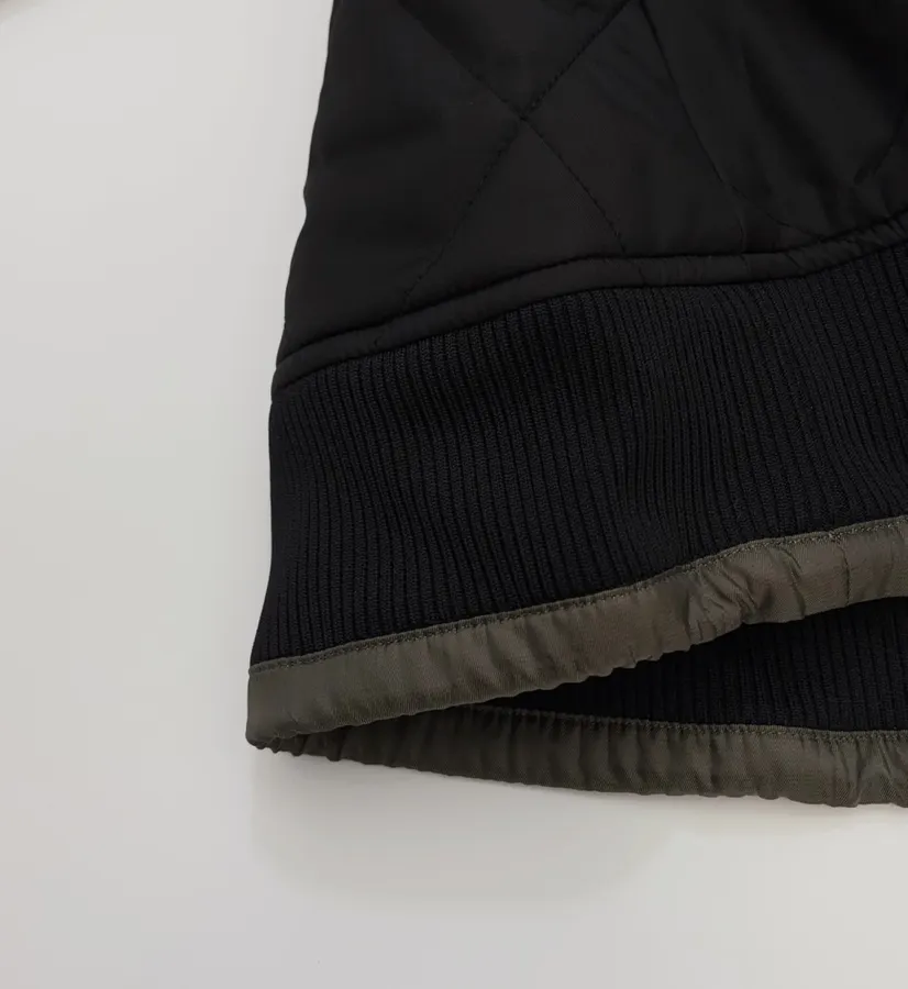 Niche Industrial Patchwork Quilted Hooded Color-Block Jacket, Outerwear in Black and Olive, product view 11