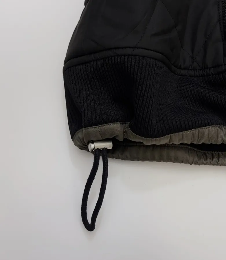 Niche Industrial Patchwork Quilted Hooded Color-Block Jacket, Outerwear in Black and Olive, product view 14