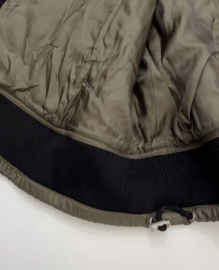 Niche Industrial Patchwork Quilted Hooded Color-Block Jacket, Outerwear in Black and Olive, product view 16