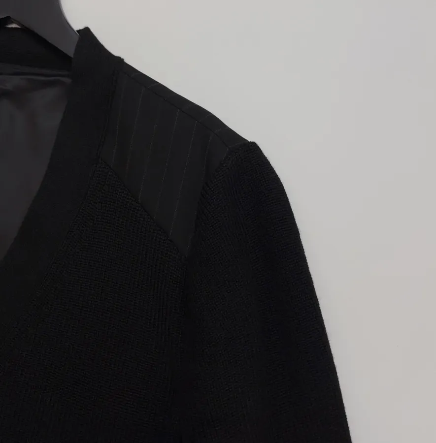 Knitted Patchwork Striped Suit Jacket, Outerwear in Black, product view 03