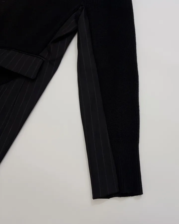 Knitted Patchwork Striped Suit Jacket, Outerwear in Black, product view 05