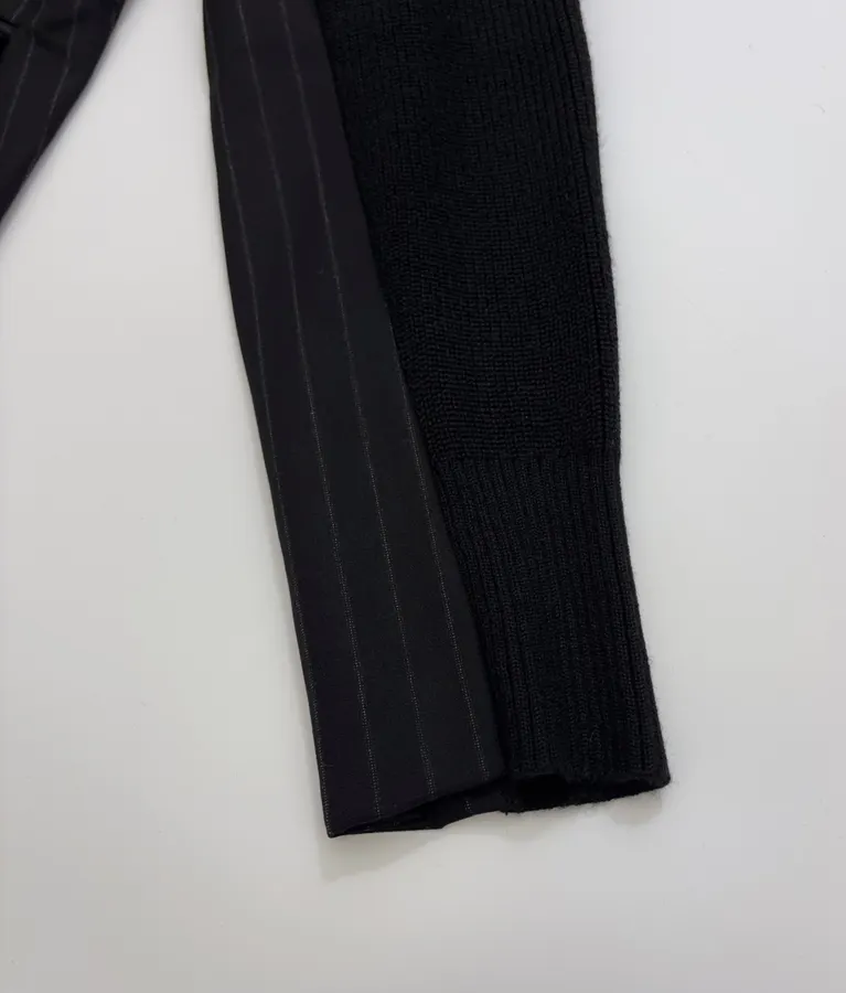 Knitted Patchwork Striped Suit Jacket, Outerwear in Black, product view 06