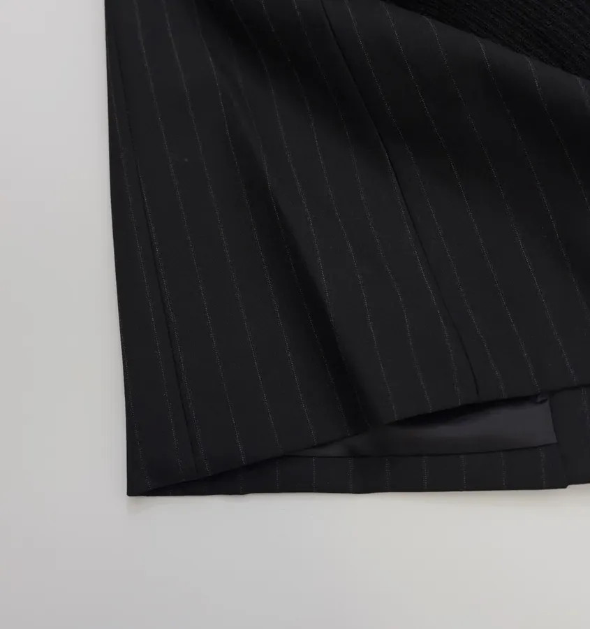Knitted Patchwork Striped Suit Jacket, Outerwear in Black, product view 09
