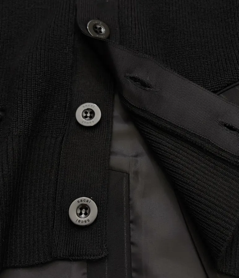 Knitted Patchwork Striped Suit Jacket, Outerwear in Black, product view 10