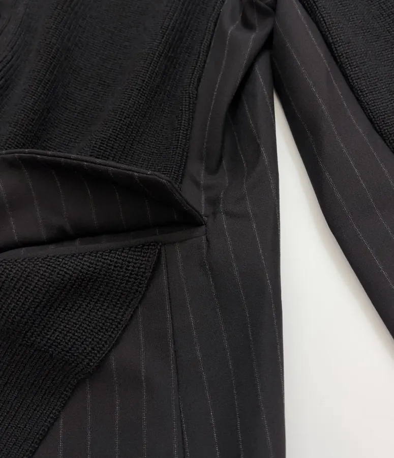 Knitted Patchwork Striped Suit Jacket, Outerwear in Black, product view 12