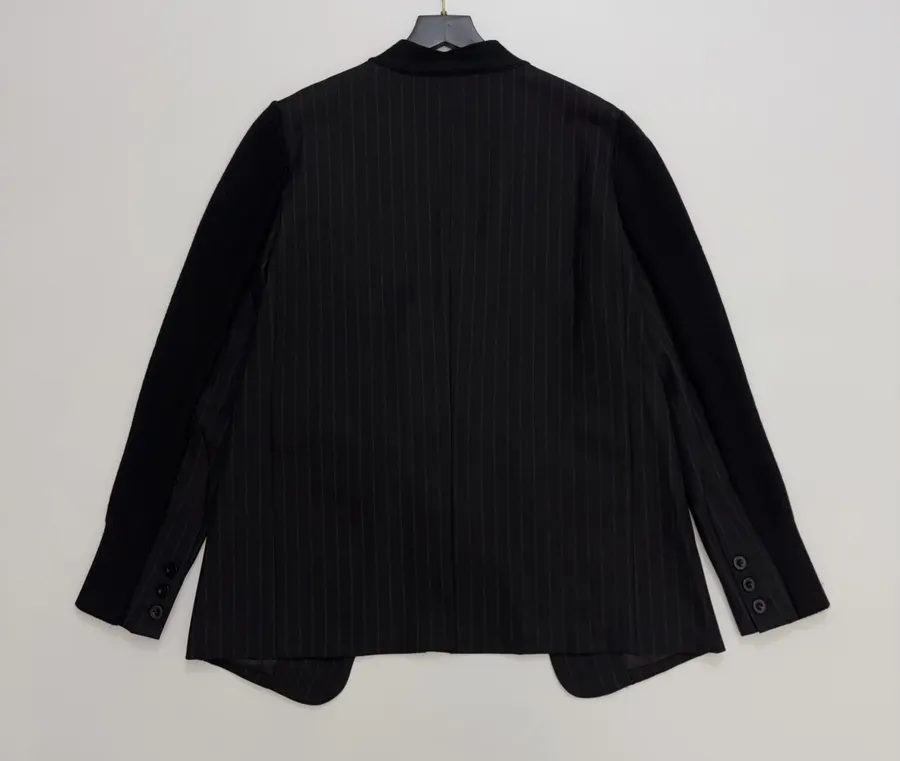 Knitted Patchwork Striped Suit Jacket, Outerwear in Black, product view 13