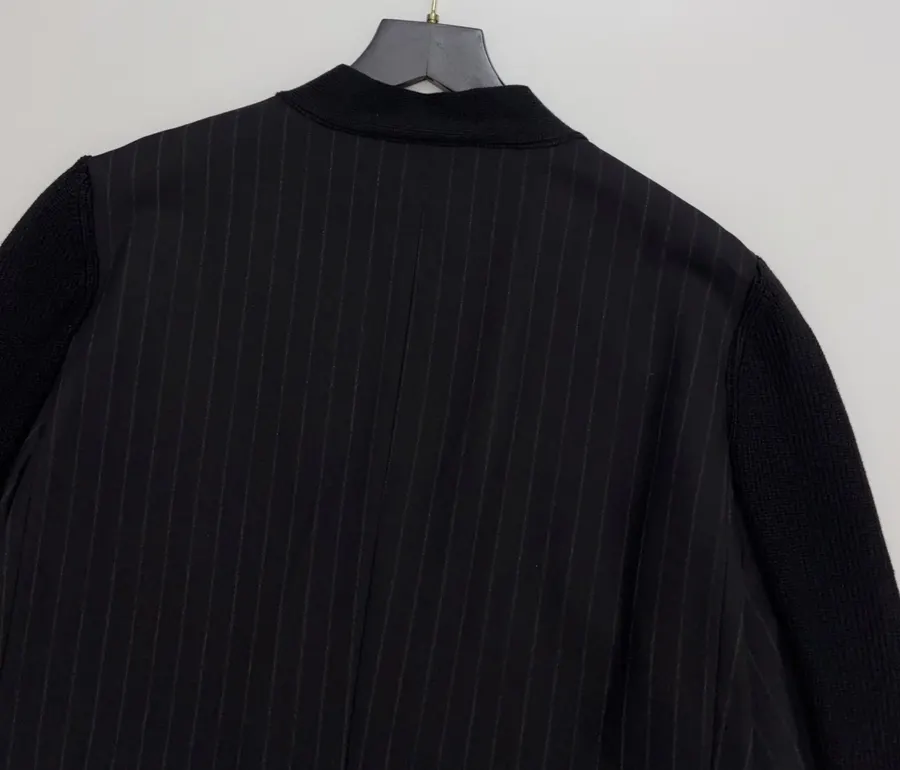Knitted Patchwork Striped Suit Jacket, Outerwear in Black, product view 14