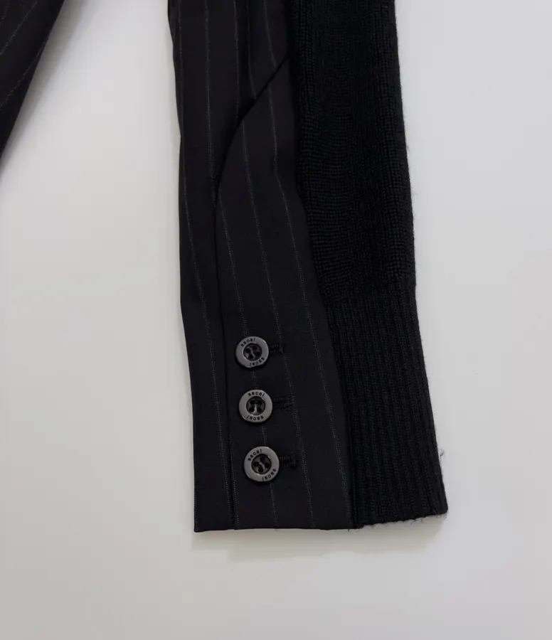 Knitted Patchwork Striped Suit Jacket, Outerwear in Black, product view 15