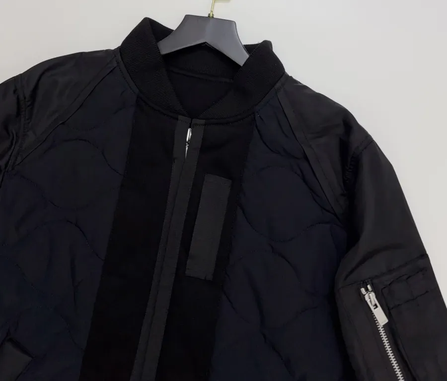 Industrial Patchwork Quilted Double-Sided Zipper Stand-Collar Jacket, Outerwear in Black, product view 02