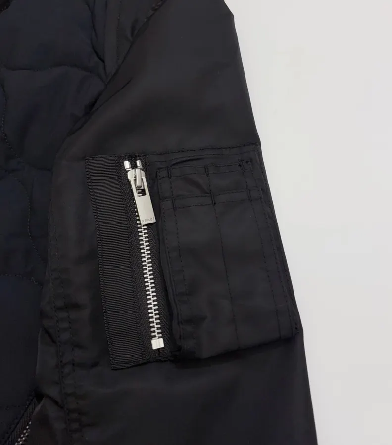 Industrial Patchwork Quilted Double-Sided Zipper Stand-Collar Jacket, Outerwear in Black, product view 04