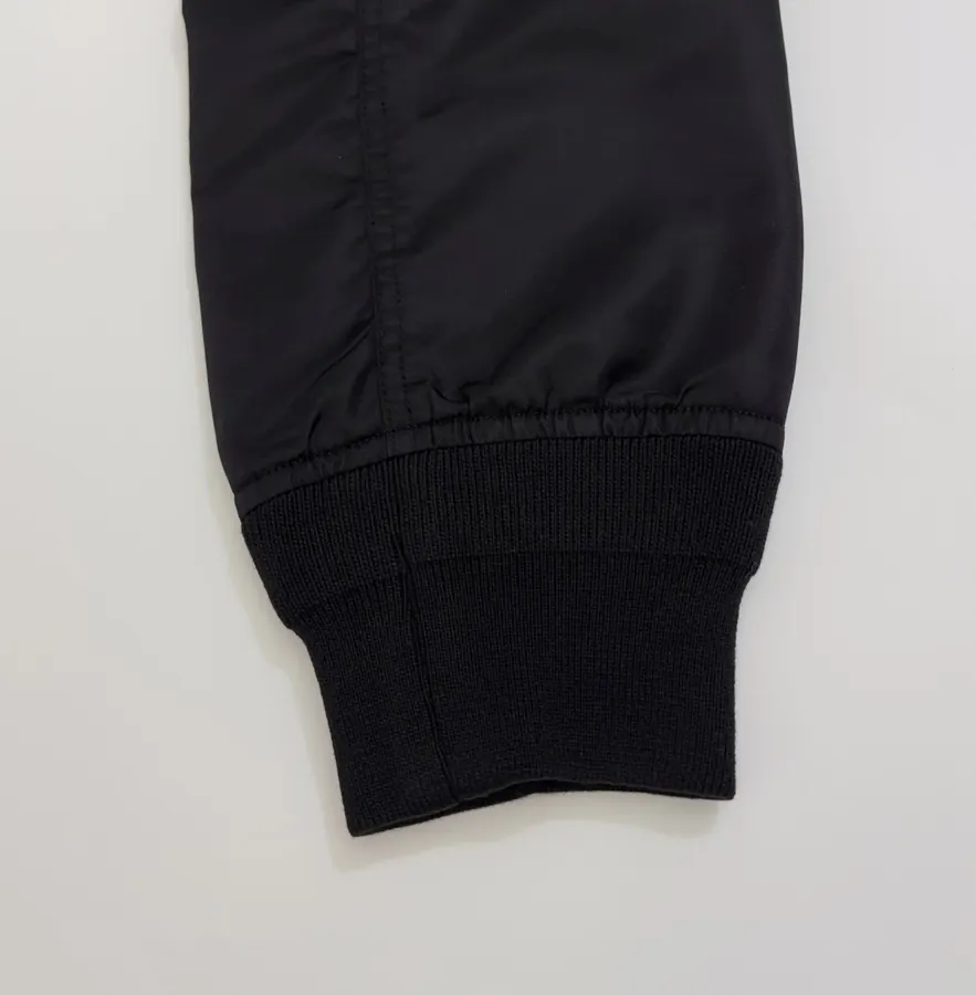 Industrial Patchwork Quilted Double-Sided Zipper Stand-Collar Jacket, Outerwear in Black, product view 08