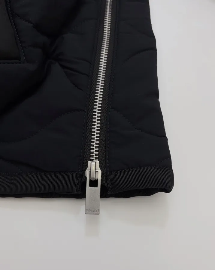 Industrial Patchwork Quilted Double-Sided Zipper Stand-Collar Jacket, Outerwear in Black, product view 11