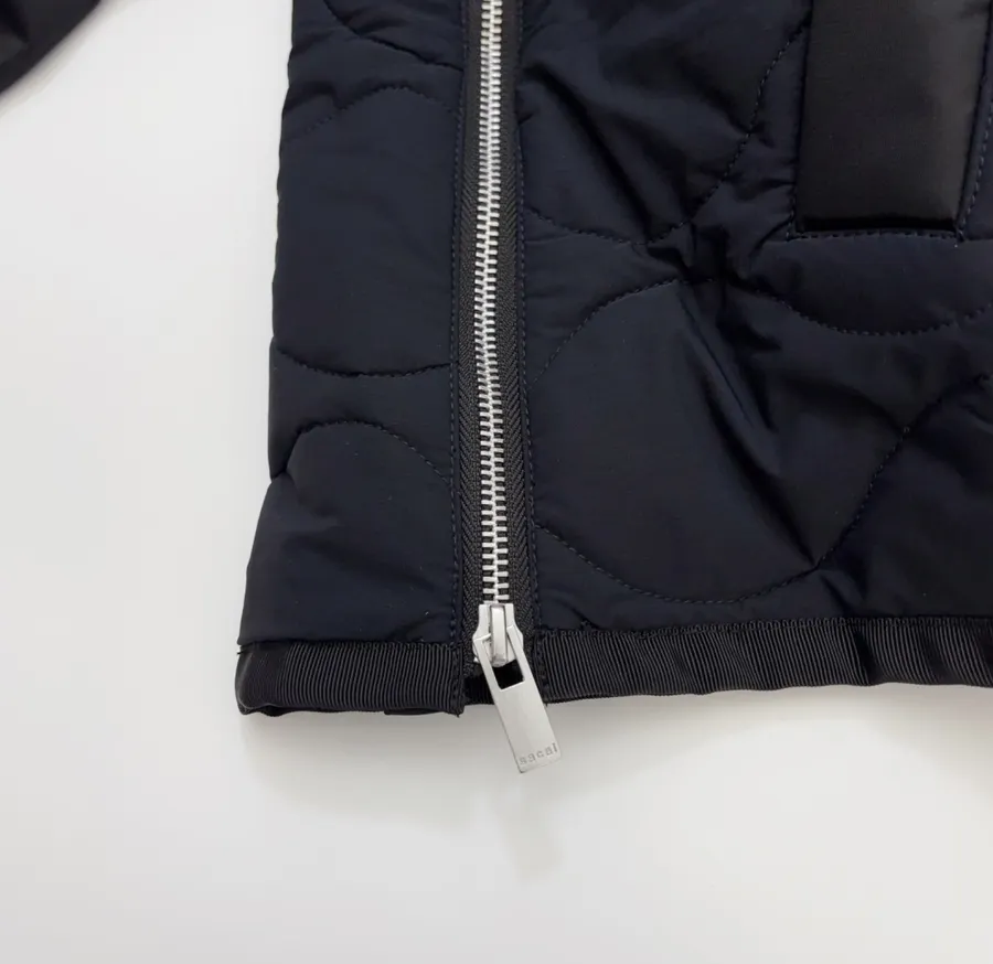 Industrial Patchwork Quilted Double-Sided Zipper Stand-Collar Jacket, Outerwear in Black, product view 13