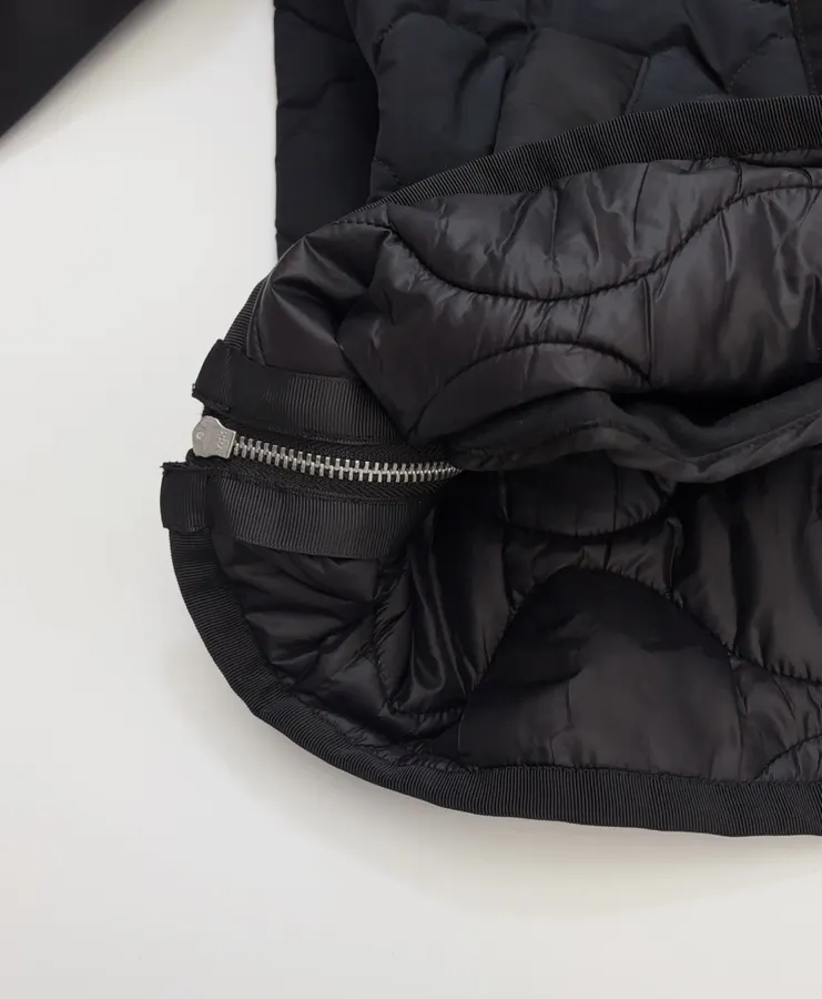 Industrial Patchwork Quilted Double-Sided Zipper Stand-Collar Jacket, Outerwear in Black, product view 14
