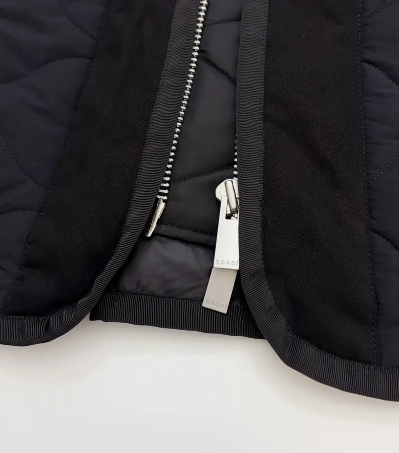 Industrial Patchwork Quilted Double-Sided Zipper Stand-Collar Jacket, Outerwear in Black, product view 15