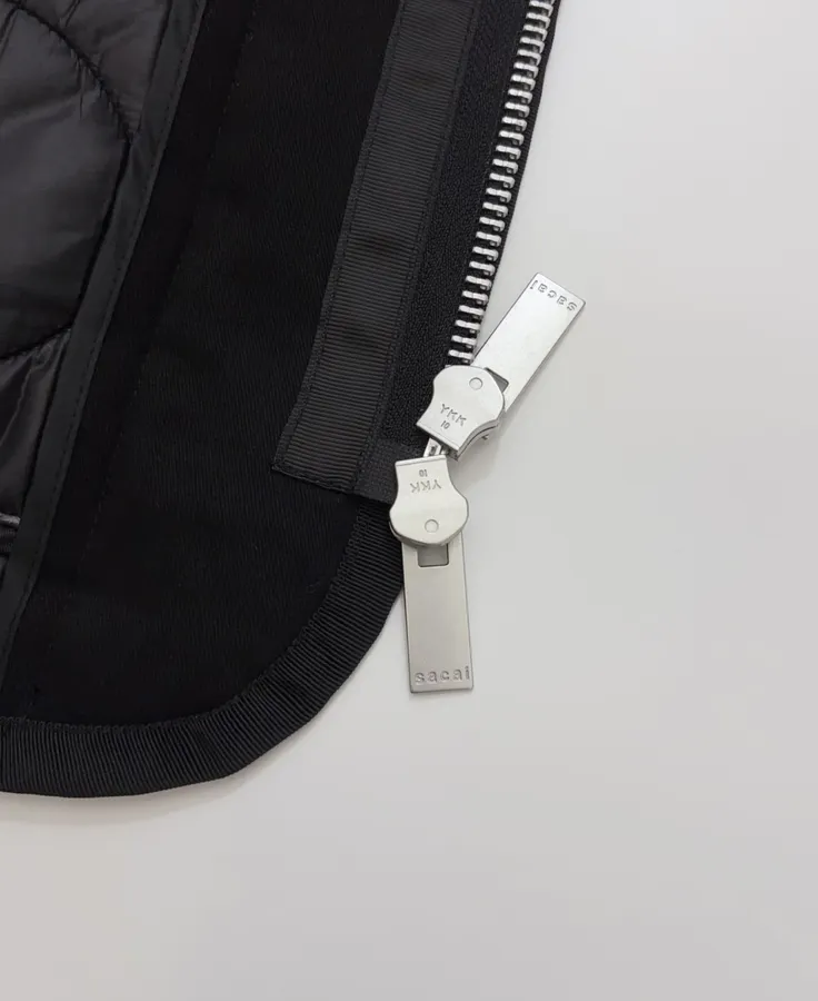 Industrial Patchwork Quilted Double-Sided Zipper Stand-Collar Jacket, Outerwear in Black, product view 17