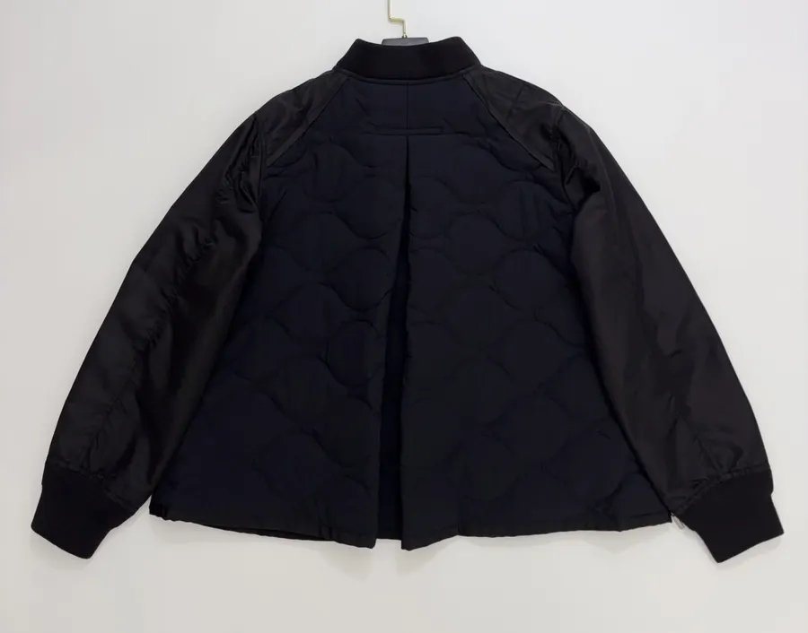 Industrial Patchwork Quilted Double-Sided Zipper Stand-Collar Jacket, Outerwear in Black, product view 18