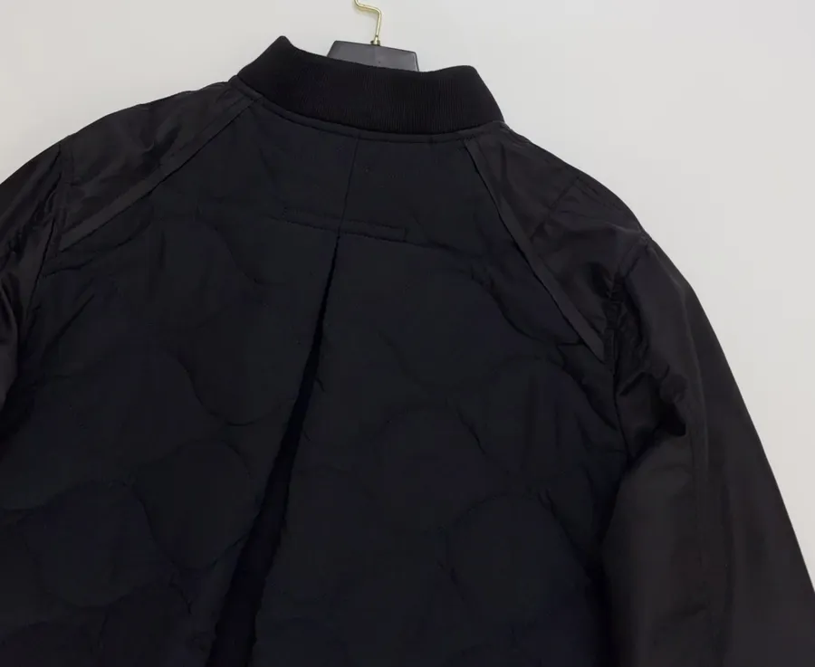 Industrial Patchwork Quilted Double-Sided Zipper Stand-Collar Jacket, Outerwear in Black, product view 19
