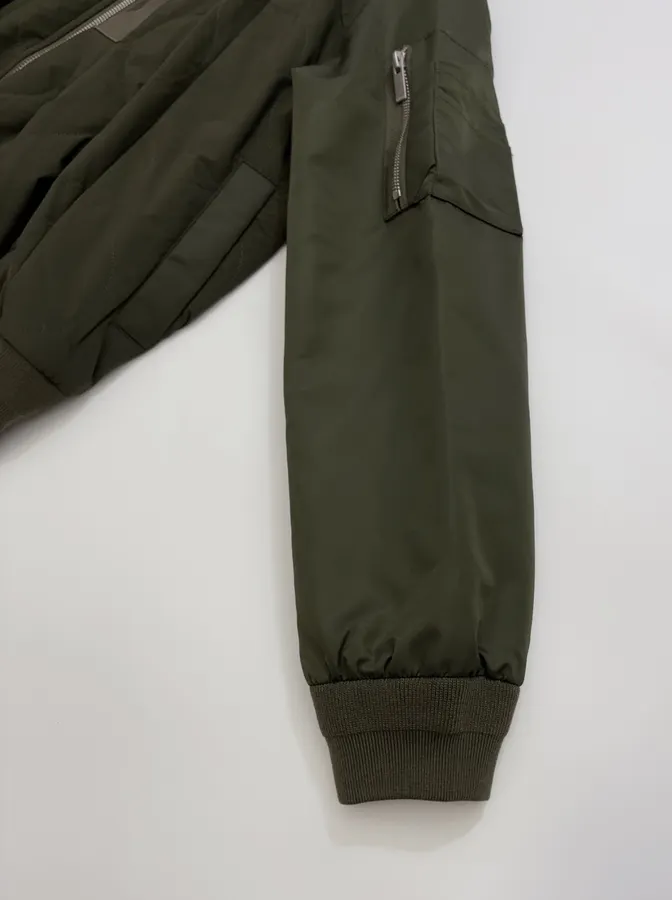Patchwork Quilted Zipper Pleated Stand-Collar Jacket, Outerwear in Olive Green, product view 07