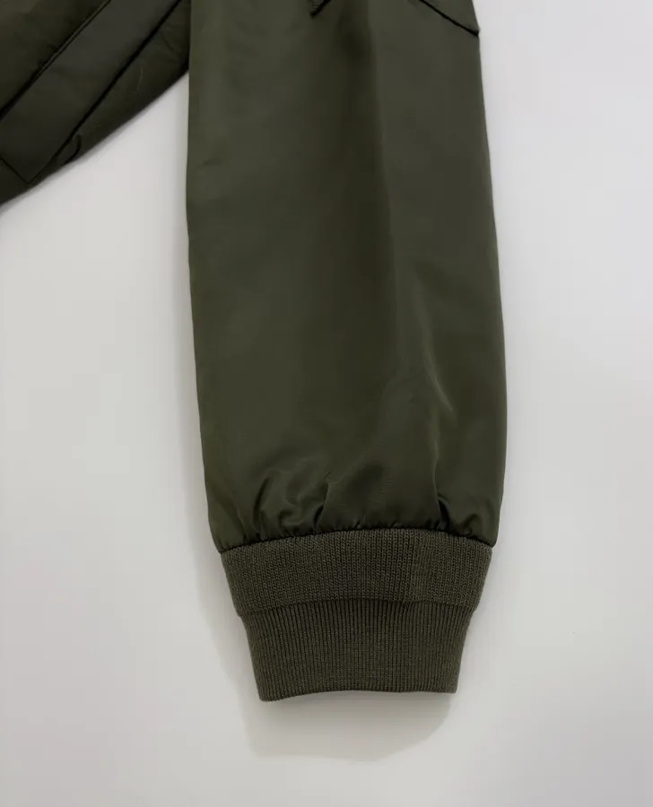 Patchwork Quilted Zipper Pleated Stand-Collar Jacket, Outerwear in Olive Green, product view 08
