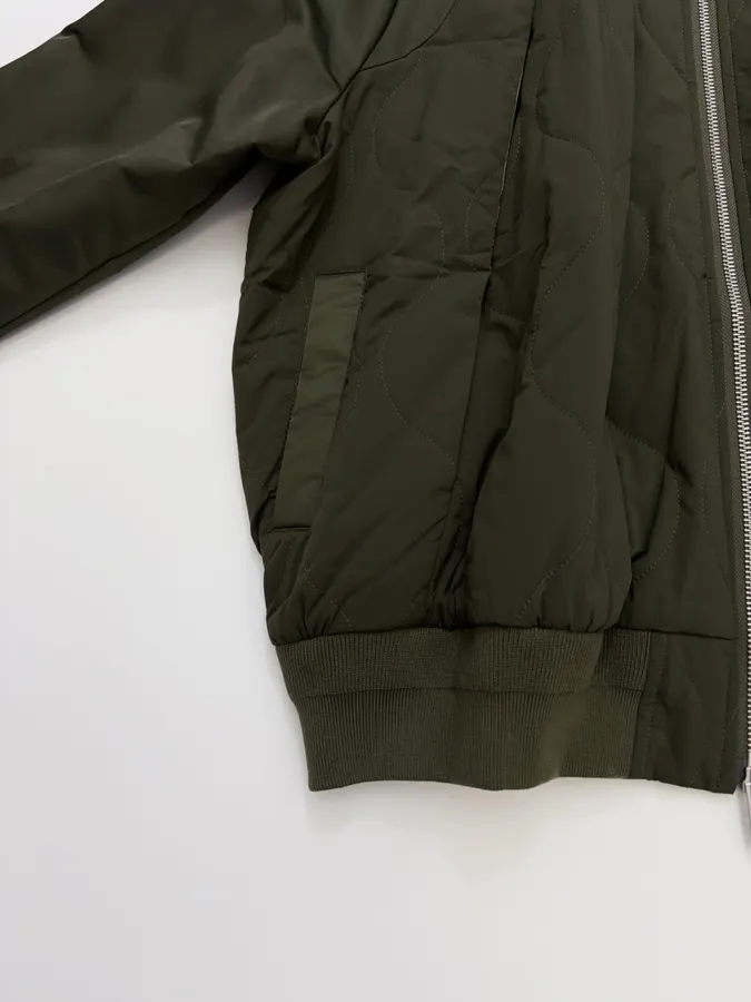 Patchwork Quilted Zipper Pleated Stand-Collar Jacket, Outerwear in Olive Green, product view 10