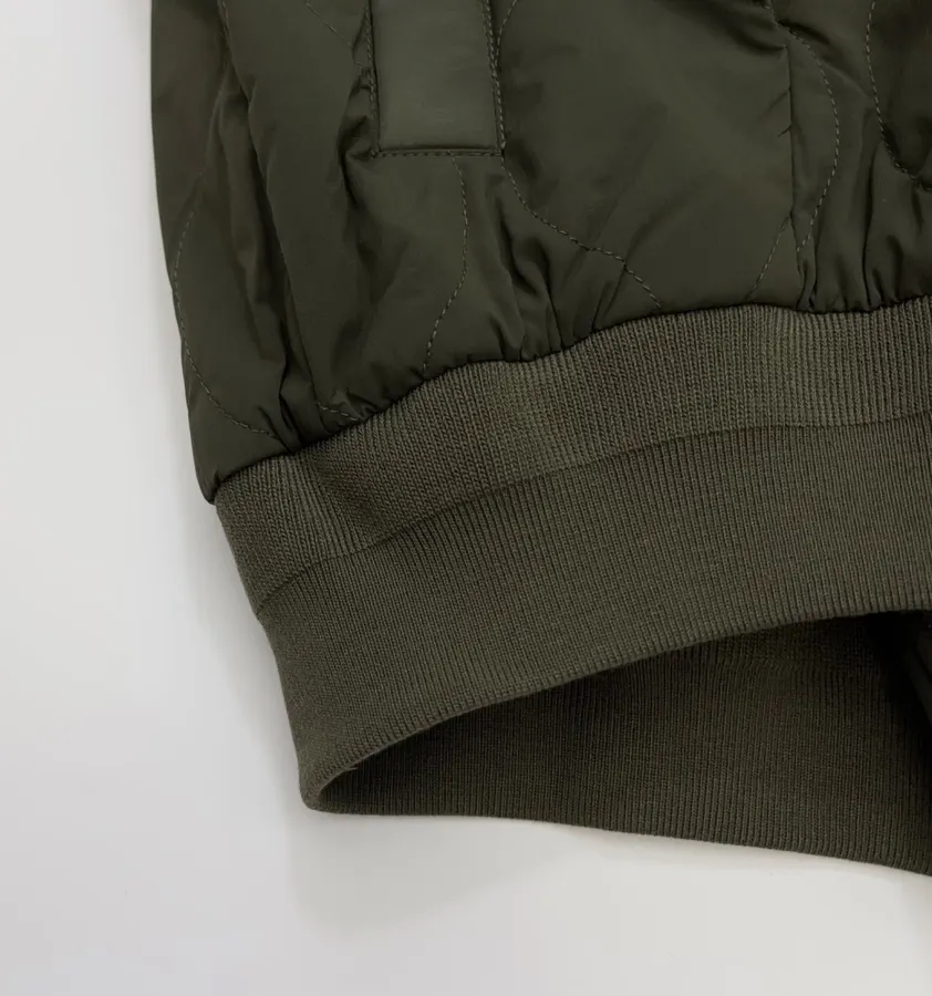 Patchwork Quilted Zipper Pleated Stand-Collar Jacket, Outerwear in Olive Green, product view 11