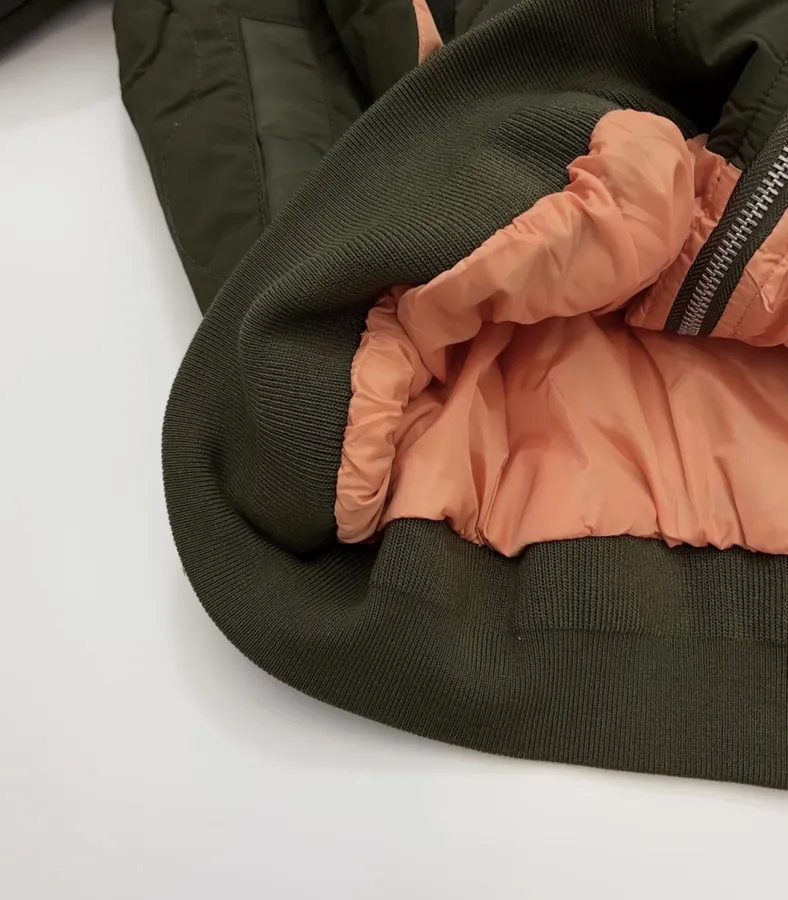 Patchwork Quilted Zipper Pleated Stand-Collar Jacket, Outerwear in Olive Green, product view 12